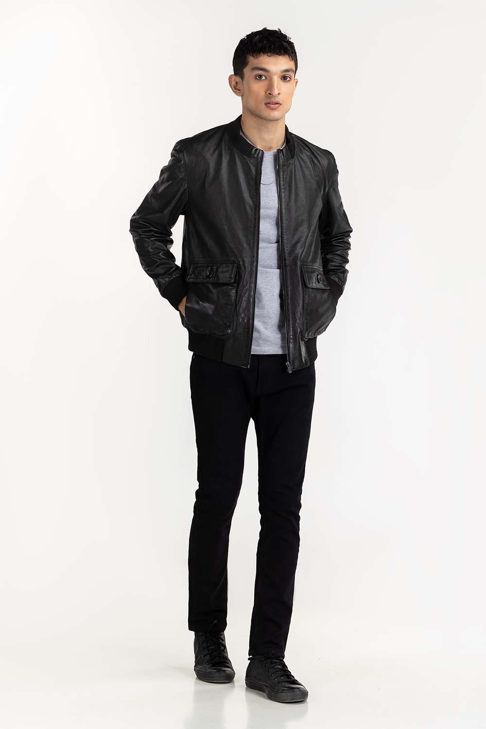 Black Leather Flight Jacket JKT-LTH22-040