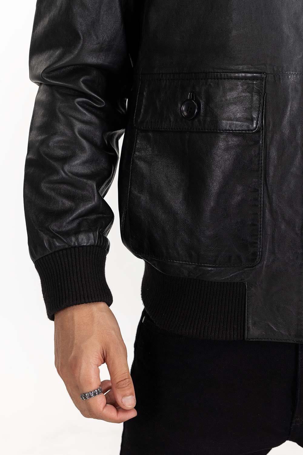 Black Leather Flight Jacket JKT-LTH22-040
