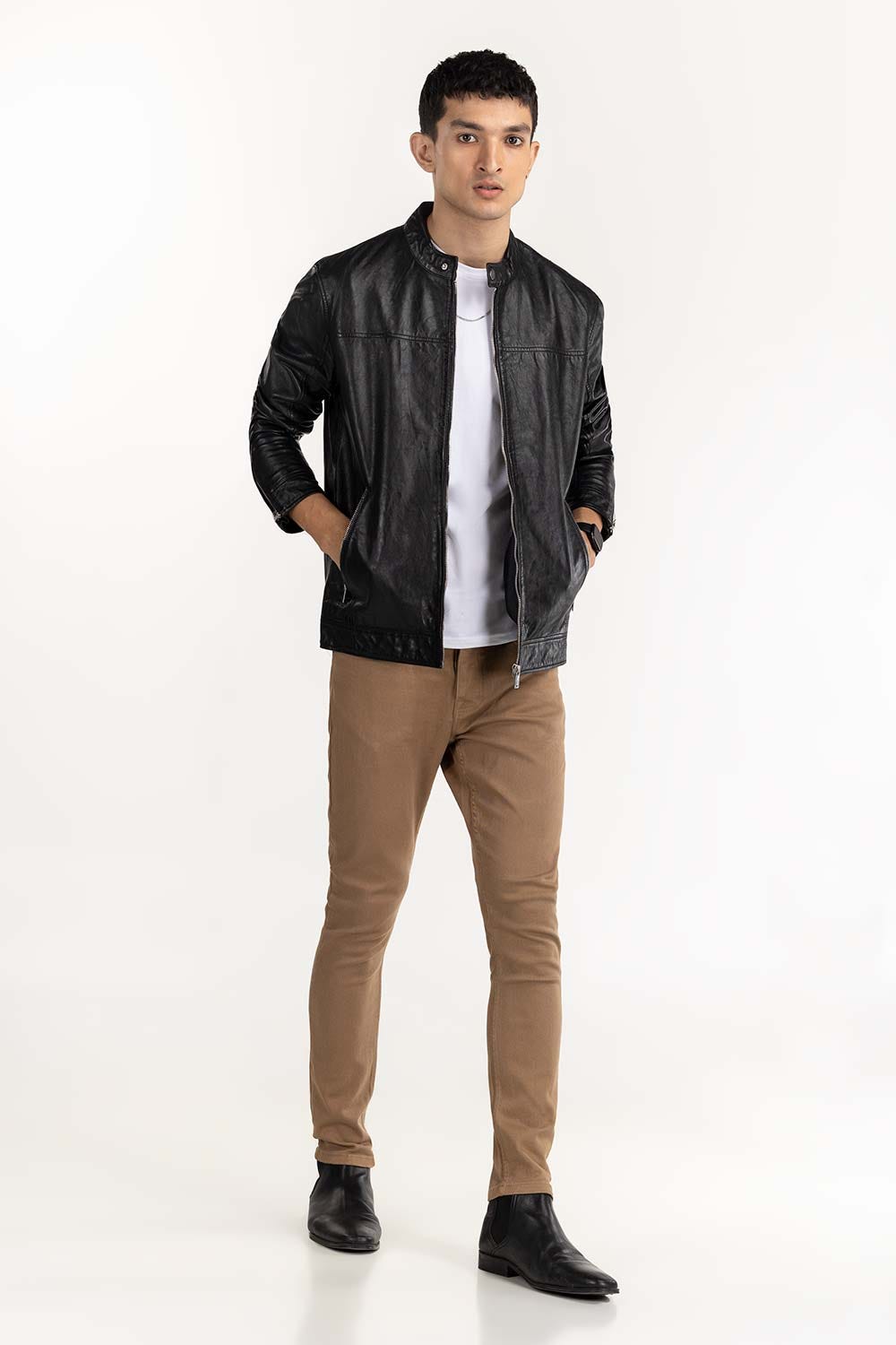 Black Leather Moto Racer Jacket JKT-LTH22-049