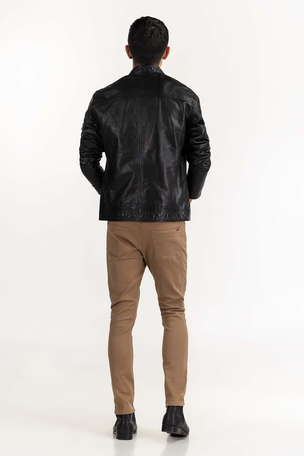 Black Leather Moto Racer Jacket JKT-LTH22-049