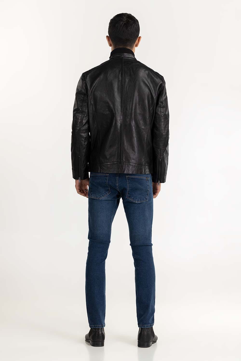 Black Leather Moto Racer Jacket JKT-LTH22-054