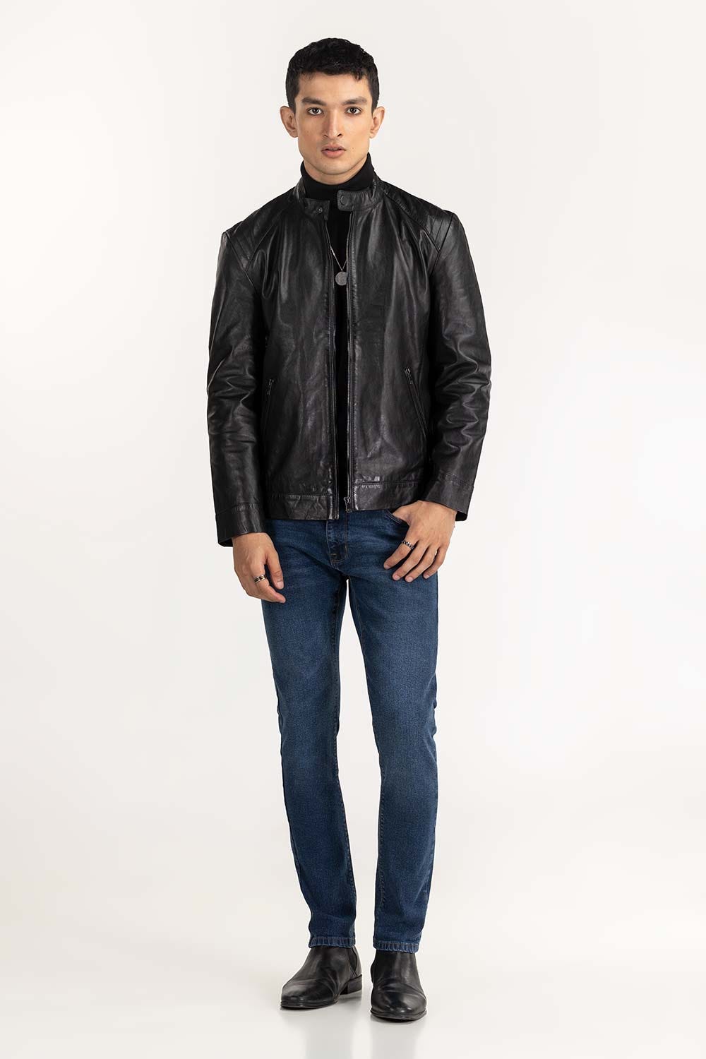 Black Leather Moto Racer Jacket JKT-LTH22-054