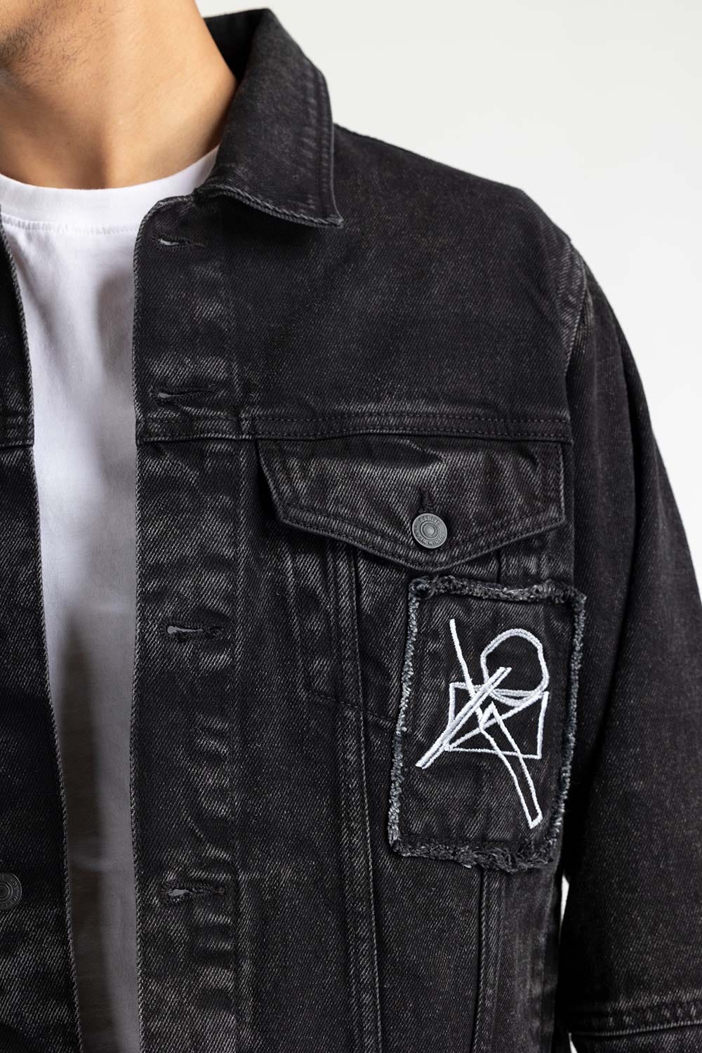 Patch Black Denim Jacket 224-110-030