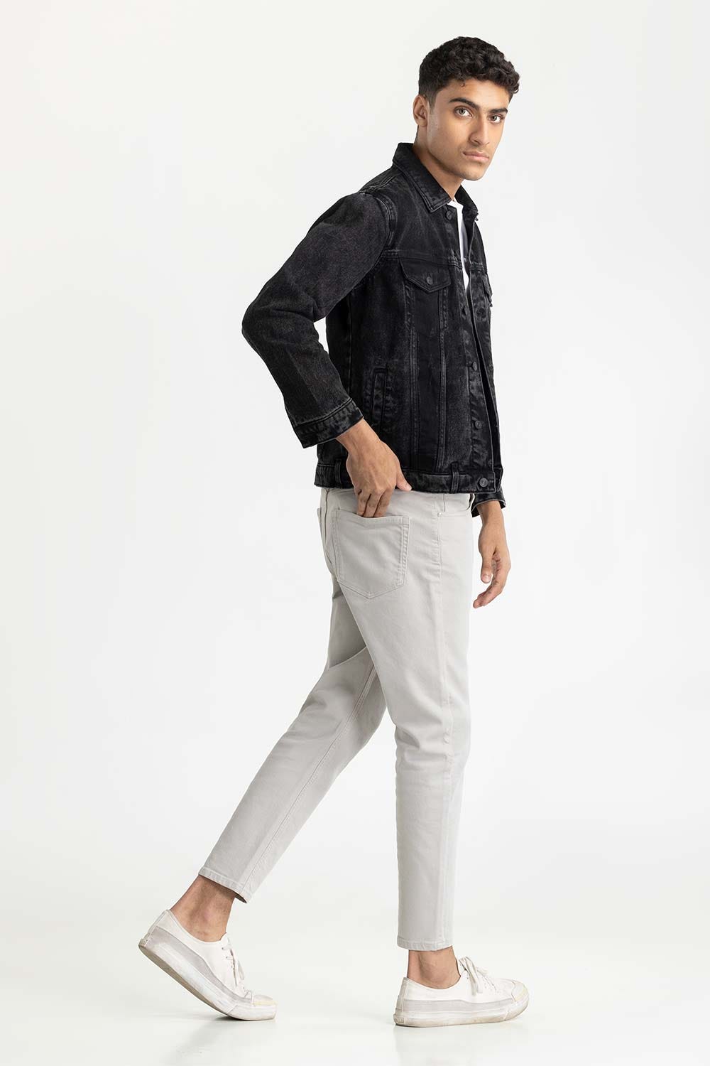 Patch Black Denim Jacket 224-110-030