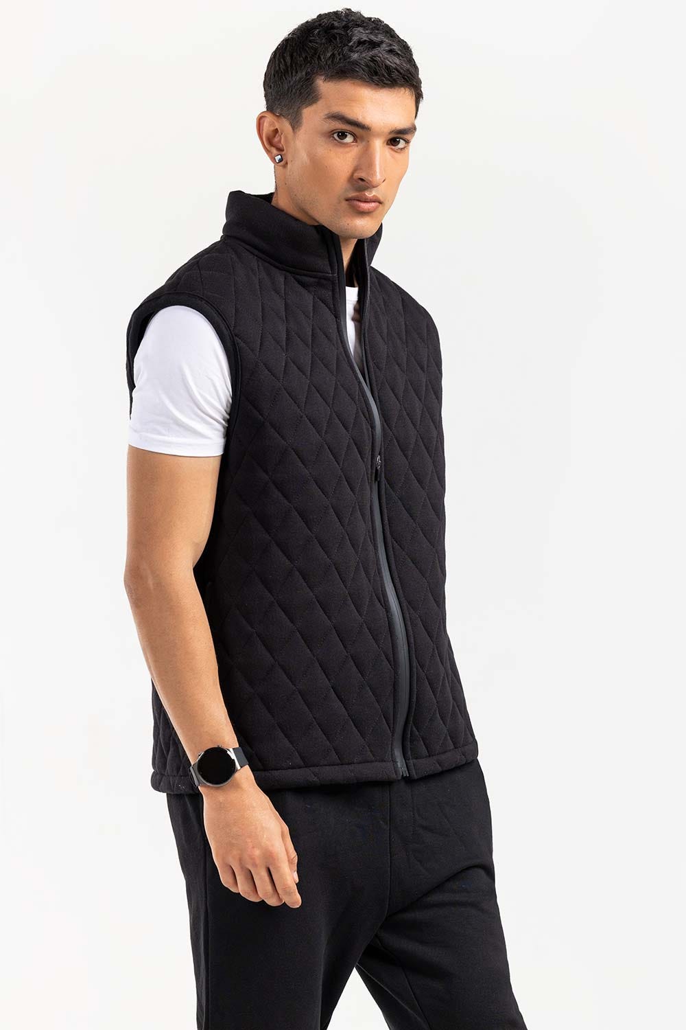 Black Mock Neck Vest Jacket JKT-MNV-D26-04