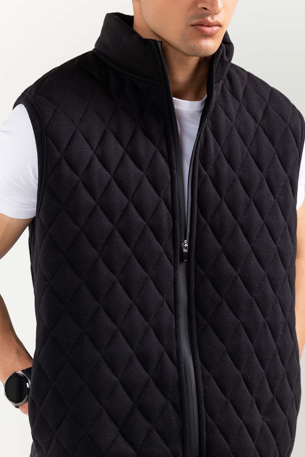 Black Mock Neck Vest Jacket JKT-MNV-D26-04
