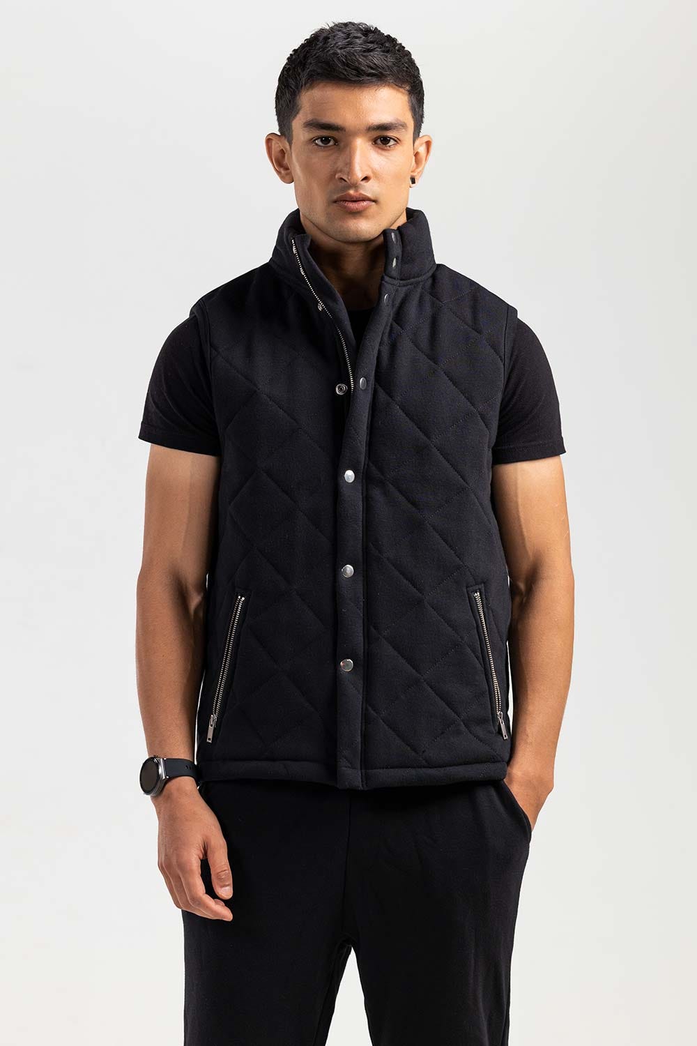 Black Mock Neck Vest Jacket JKT-MNV-D27-03
