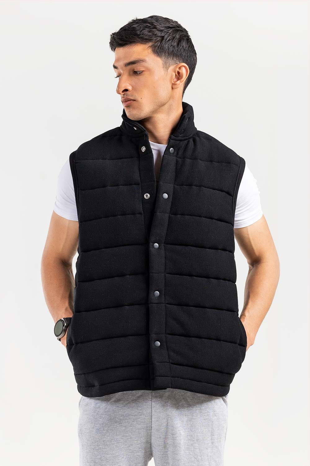 Black Mock Neck Vest Jacket JKT-MNV-D28-04