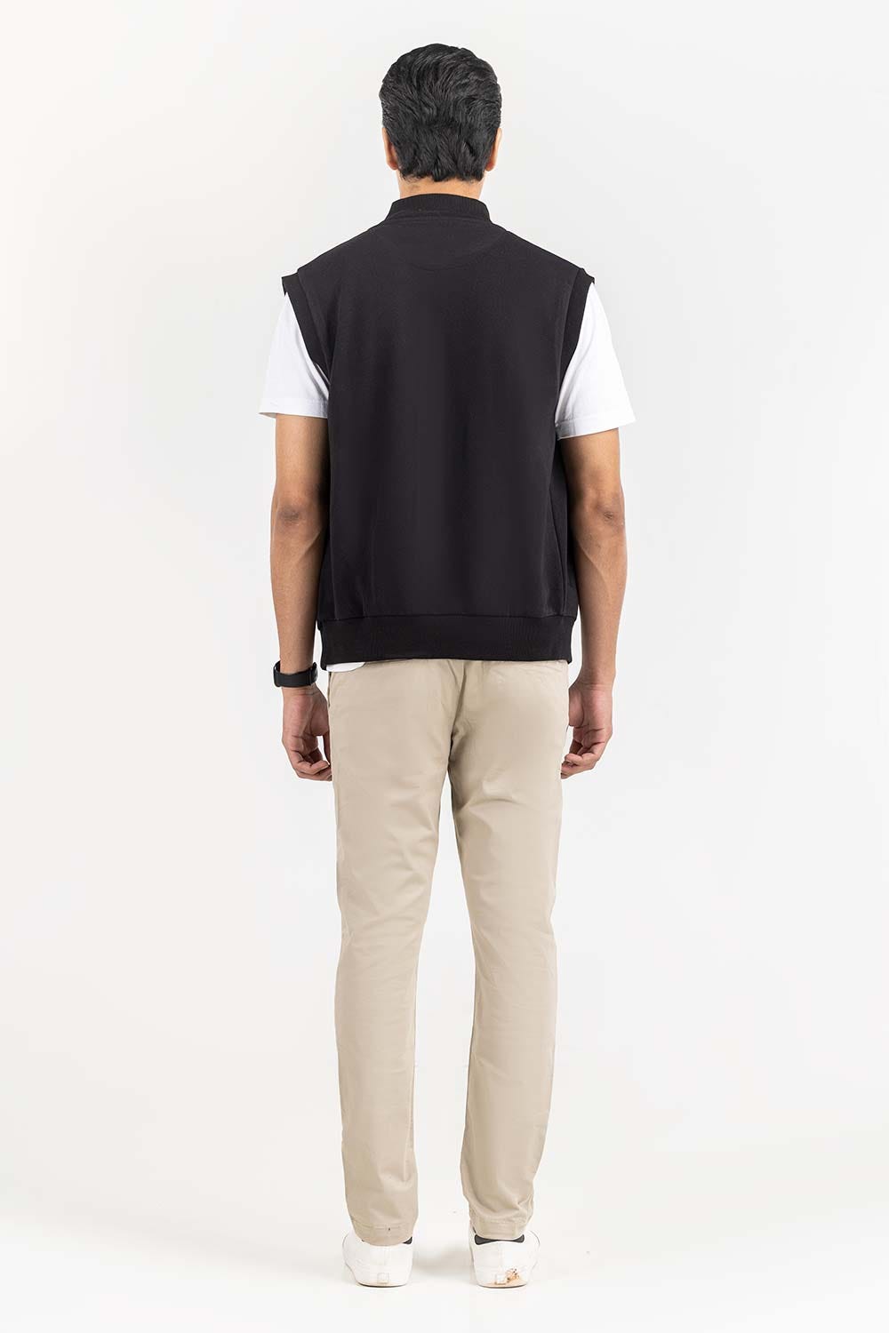 Black Mock Neck zipper Gilet JKT-KNTVST22-067