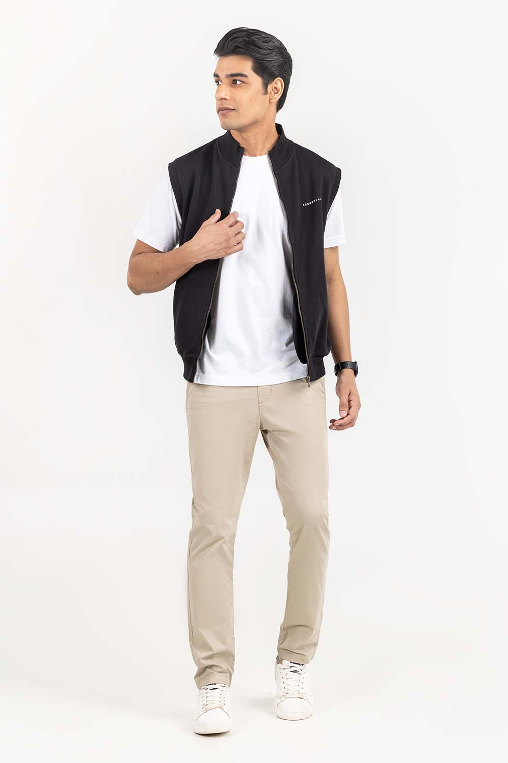 Black Mock Neck zipper Gilet JKT-KNTVST22-067