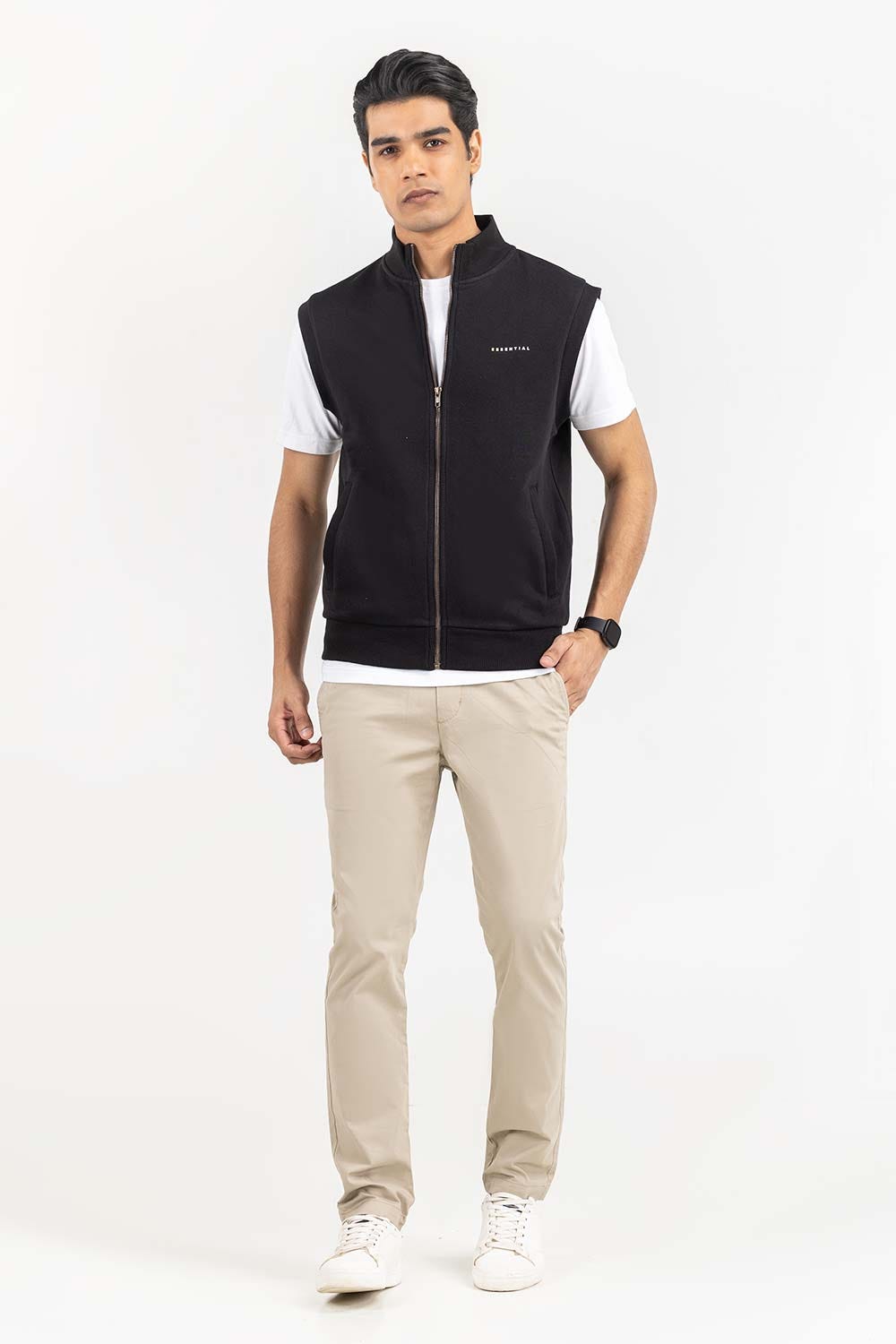 Black Mock Neck zipper Gilet JKT-KNTVST22-067