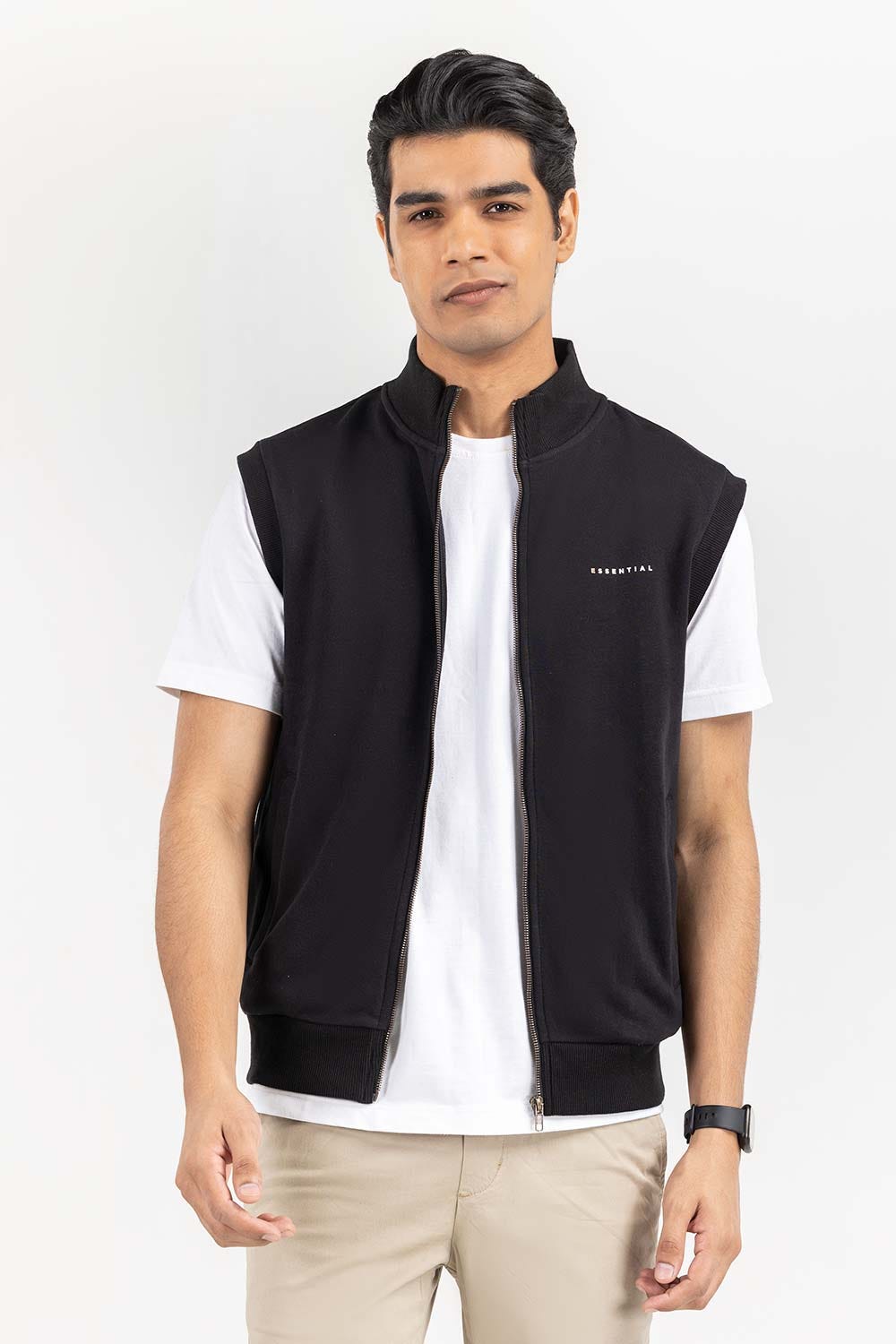 Black Mock Neck zipper Gilet JKT-KNTVST22-067