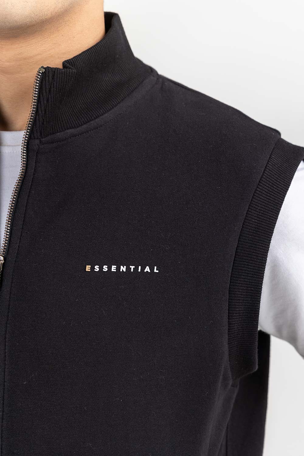 Black Mock Neck zipper Gilet JKT-KNTVST22-067