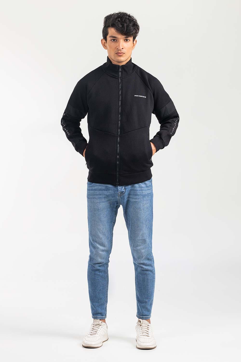 Black Mock Neck Zipper Jacket JKT-MNZ-77-03