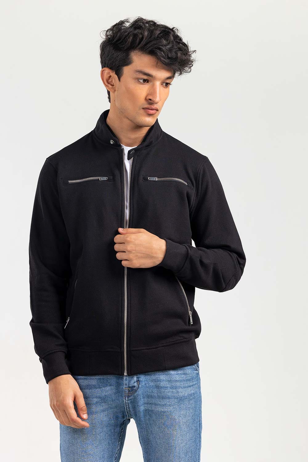 Black Mock Neck Zipper Jacket JKT-MNZ-78-01