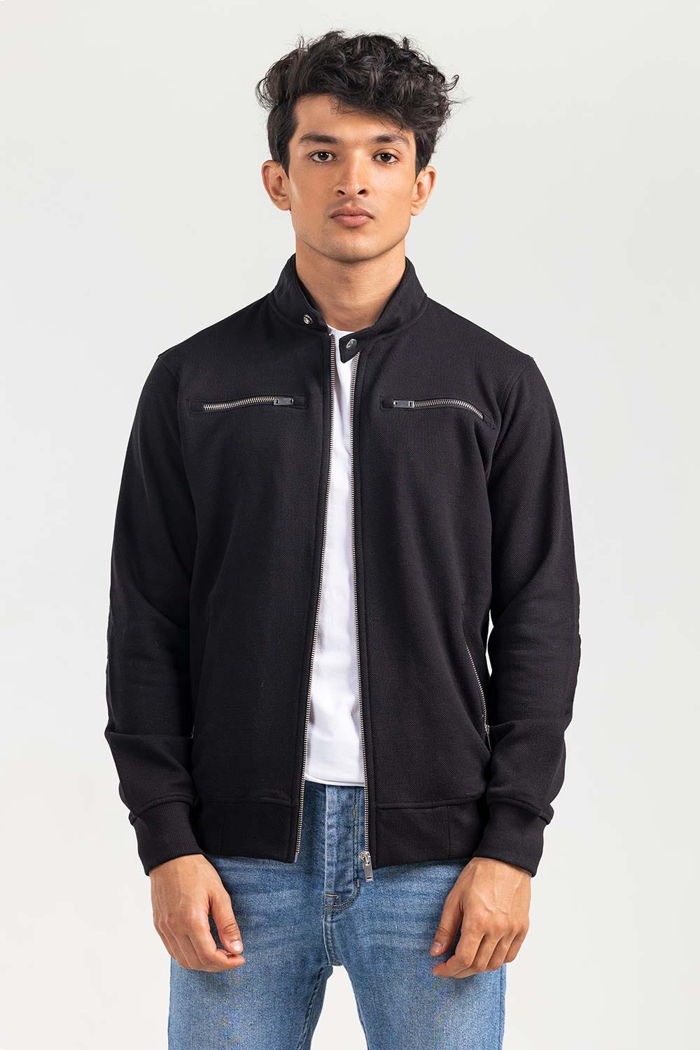 Black Mock Neck Zipper Jacket JKT-MNZ-78-01