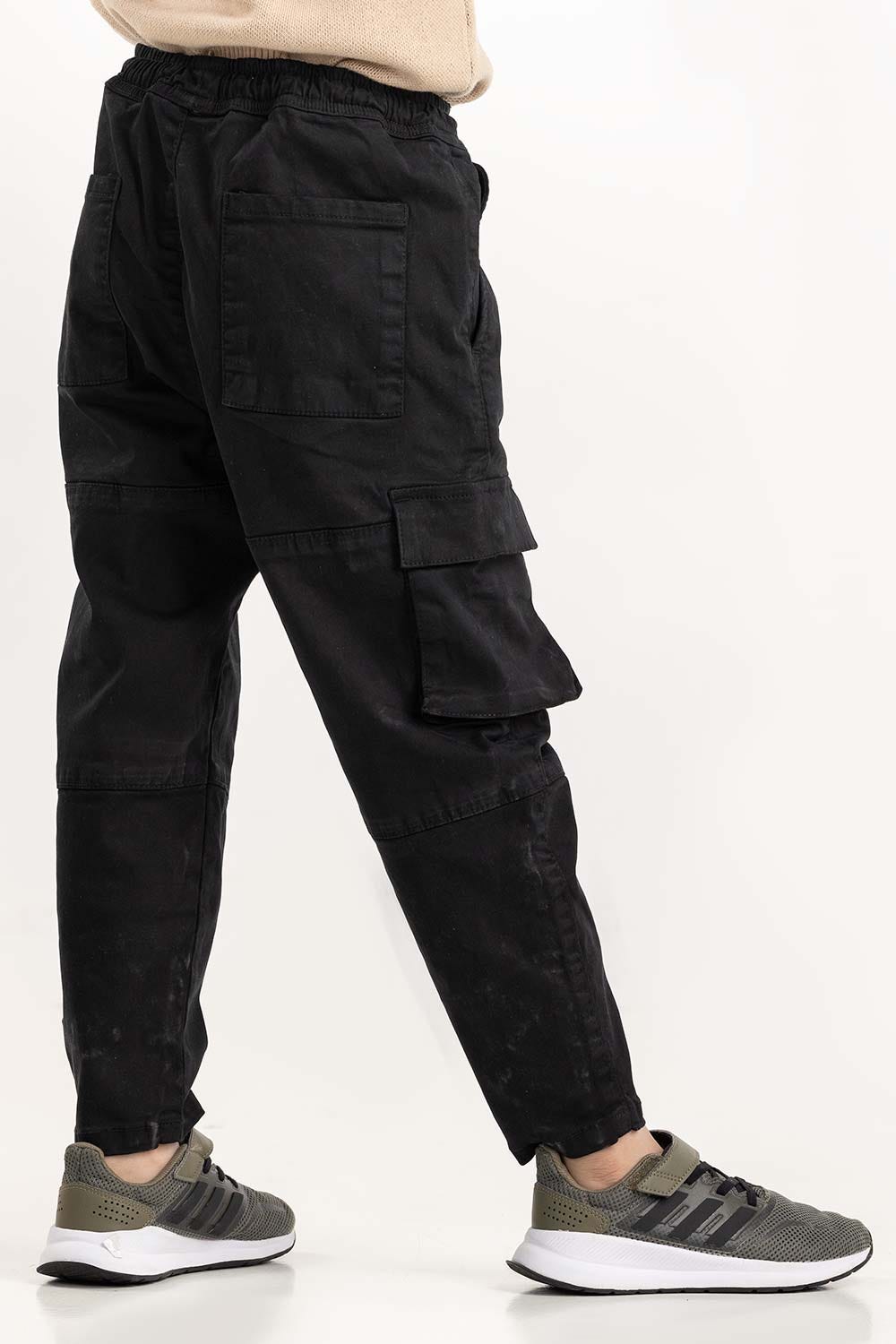 Junior Boy Black Non Denim Cargo Pant 224-320-303