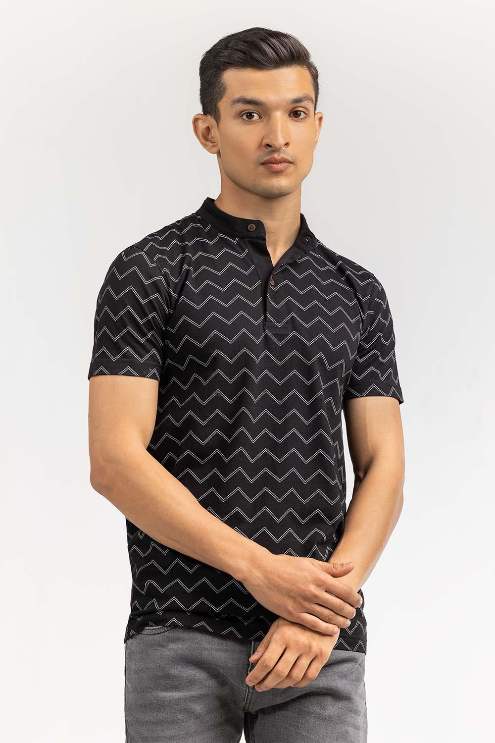 Black Printed Polo SJP-PRINT-D05