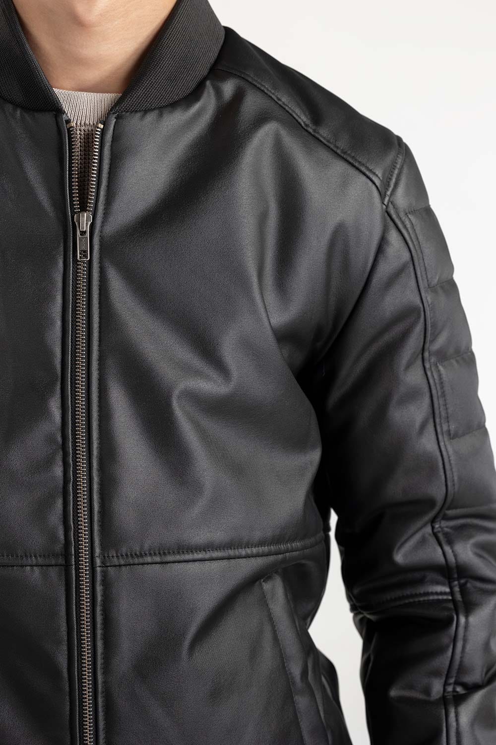 Black Puffer Leather Jacket 224-110-053