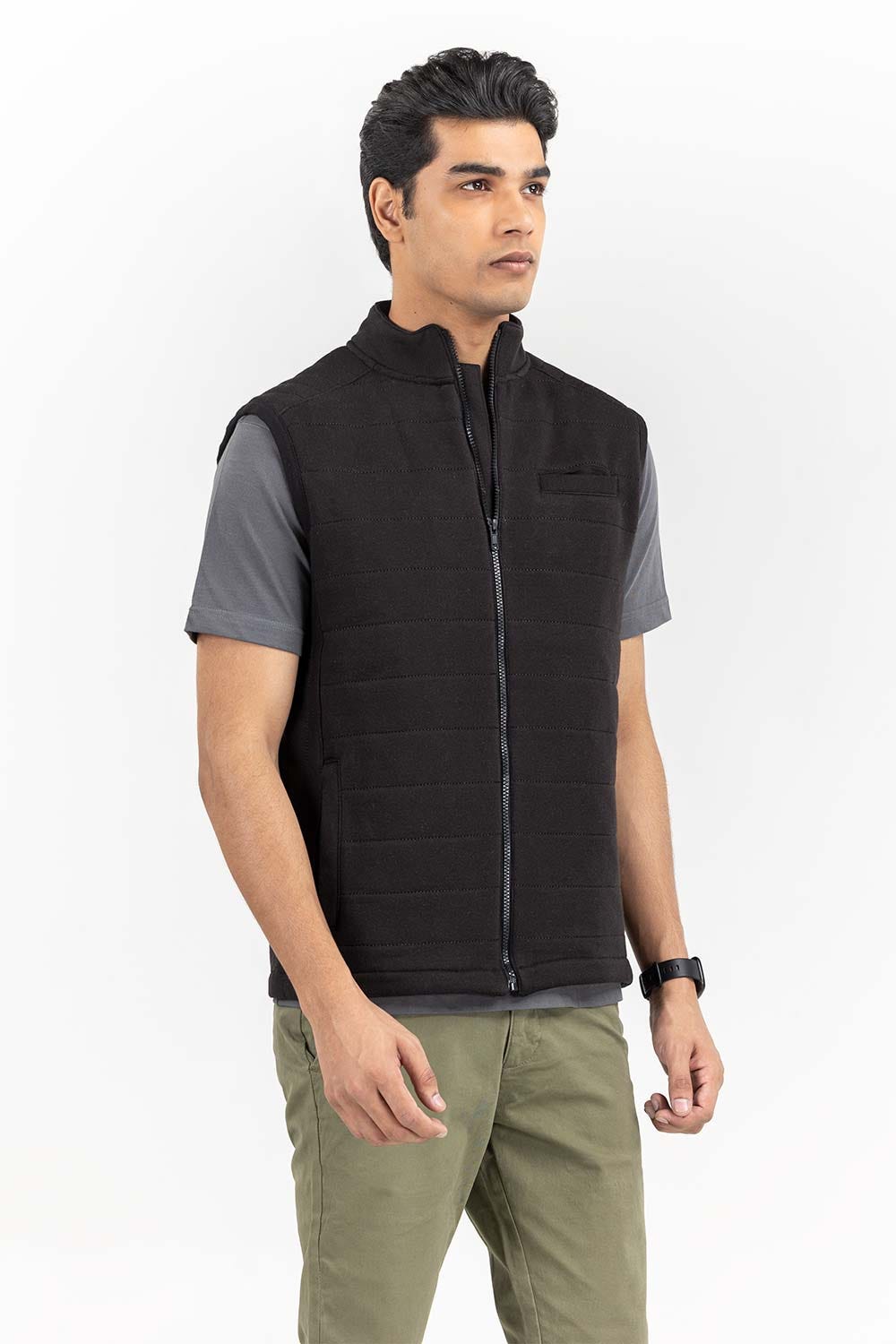 Black Quilted Gilet JKT-KNTVST22-025