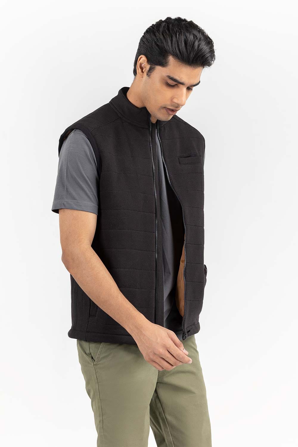 Black Quilted Gilet JKT-KNTVST22-025