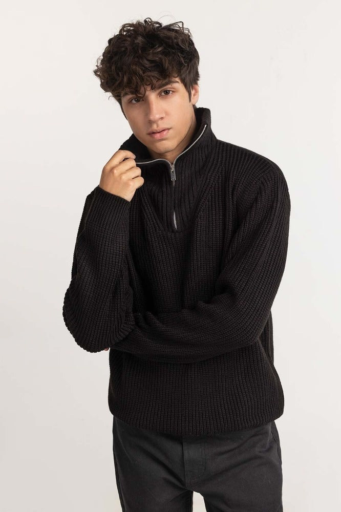 Black Ribbed Basic Sweater MN-SWT-WS23-003