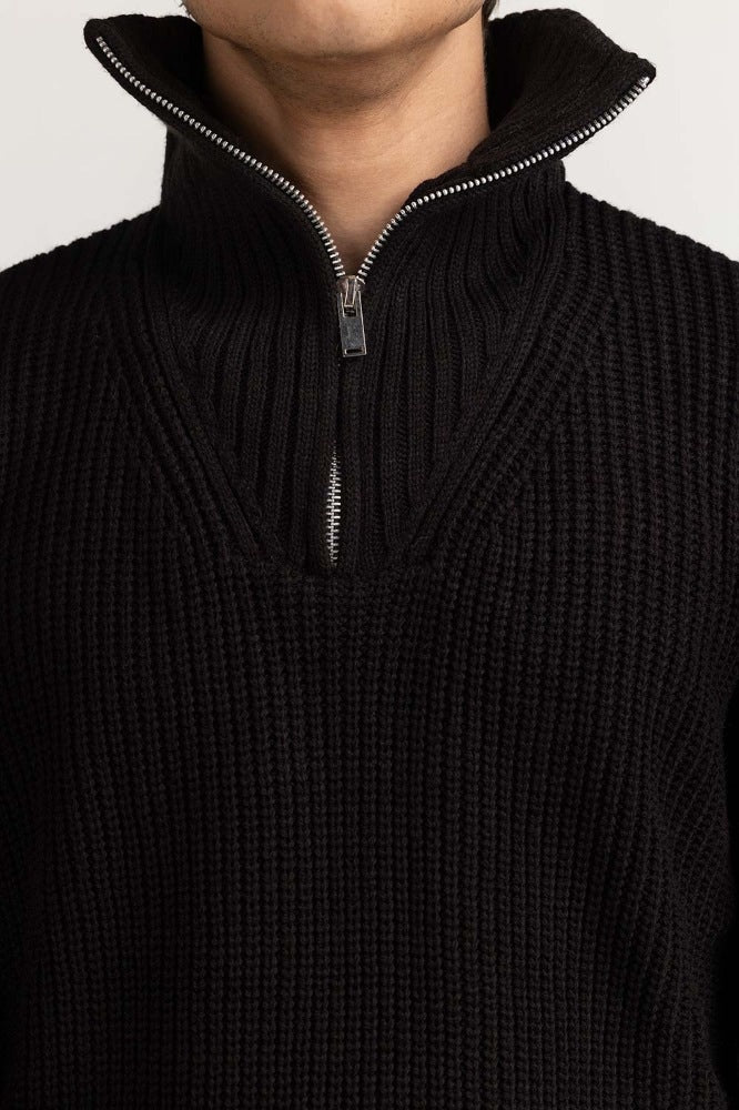 Black Ribbed Basic Sweater MN-SWT-WS23-003
