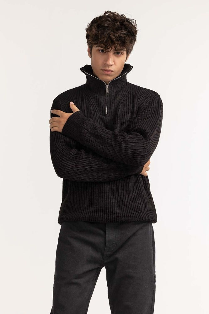 Black Ribbed Basic Sweater MN-SWT-WS23-003