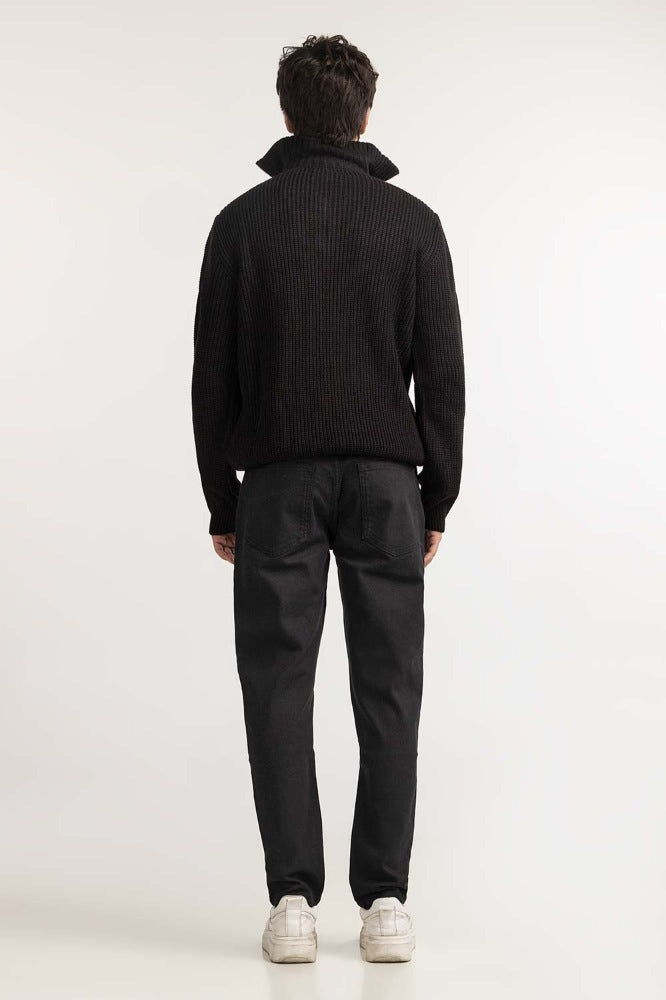 Black Ribbed Basic Sweater MN-SWT-WS23-003
