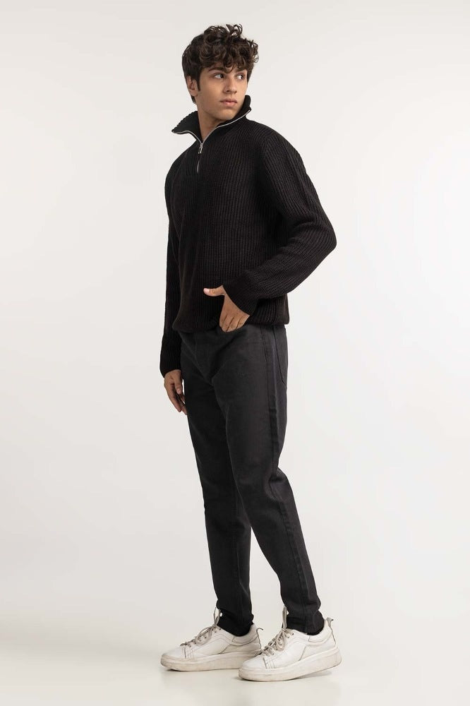 Black Ribbed Basic Sweater MN-SWT-WS23-003