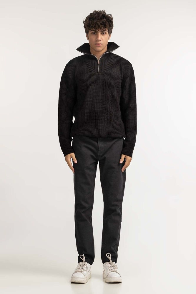 Black Ribbed Basic Sweater MN-SWT-WS23-003