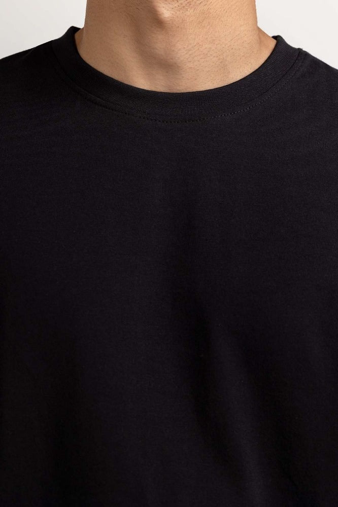 Black Rolled Up Sleeve Tee TS-CNSJ24-090