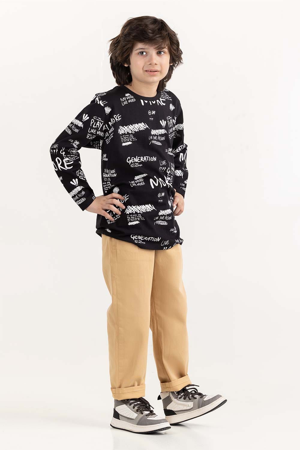 Junior Boy Black Round Neck T-Shirt 224 -313-017