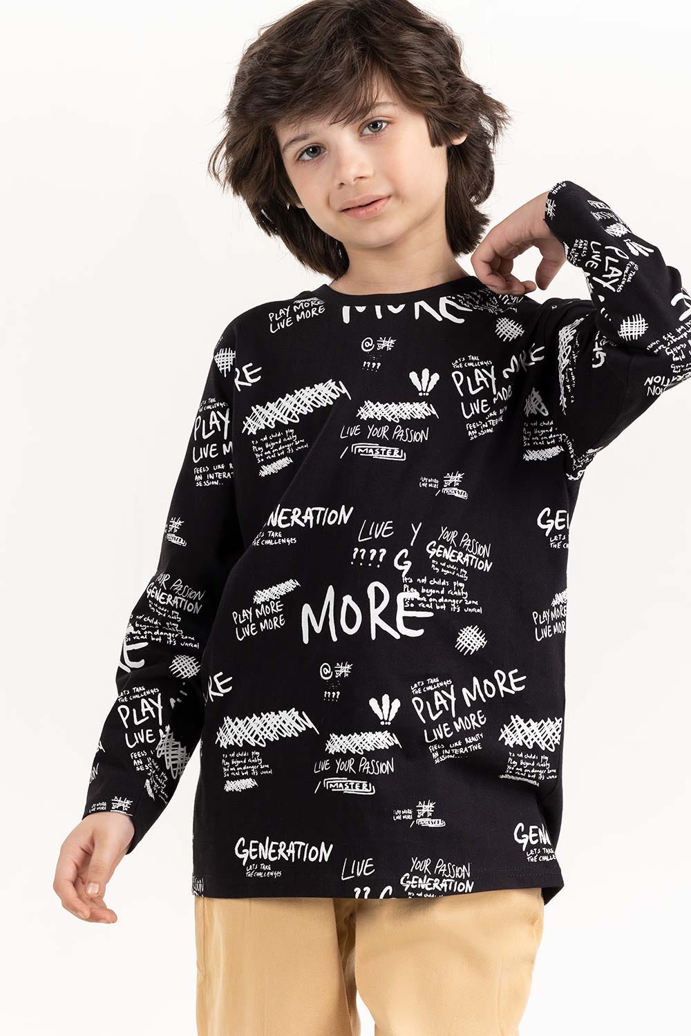 Junior Boy Black Round Neck T-Shirt 224 -313-017