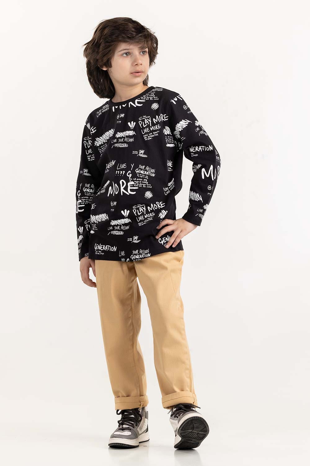 Junior Boy Black Round Neck T-Shirt 224 -313-017