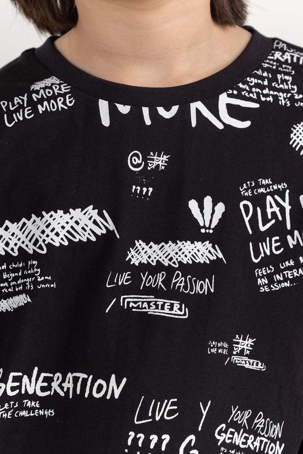 Junior Boy Black Round Neck T-Shirt 224 -313-017