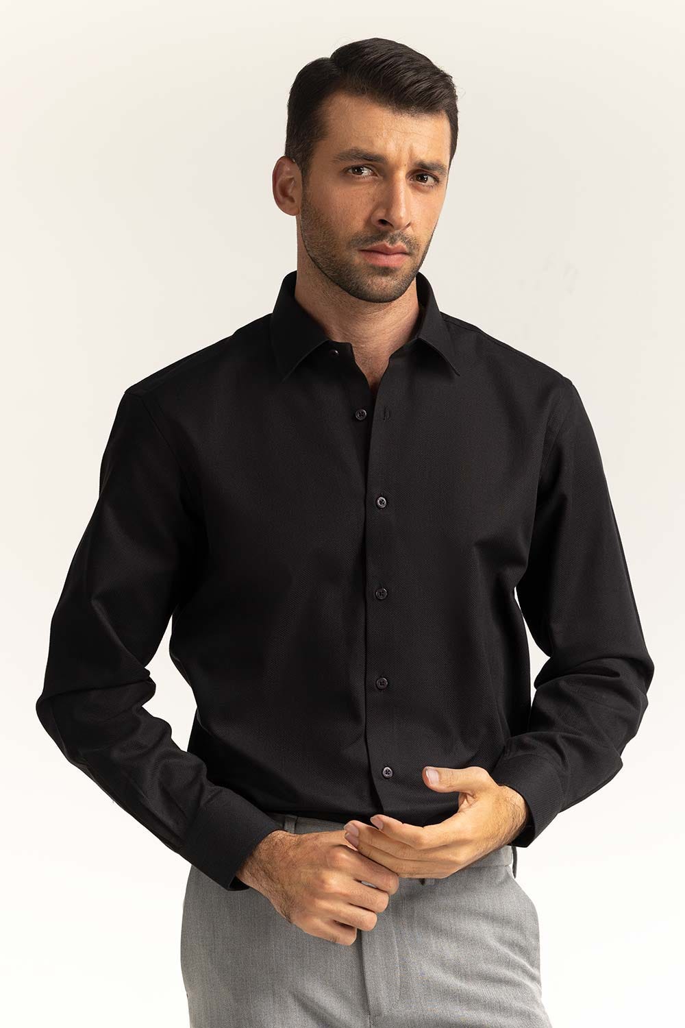 Black Self Textured Dress Shirt MN-FS-PD24-086
