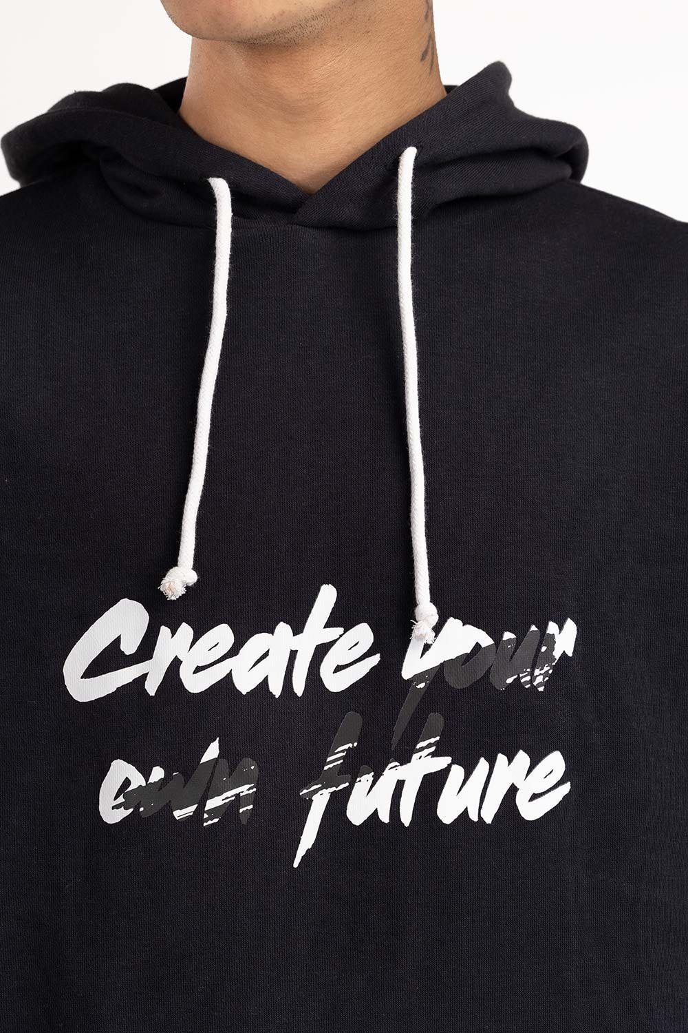 Black Slogan Print Hoodie 224-112-018