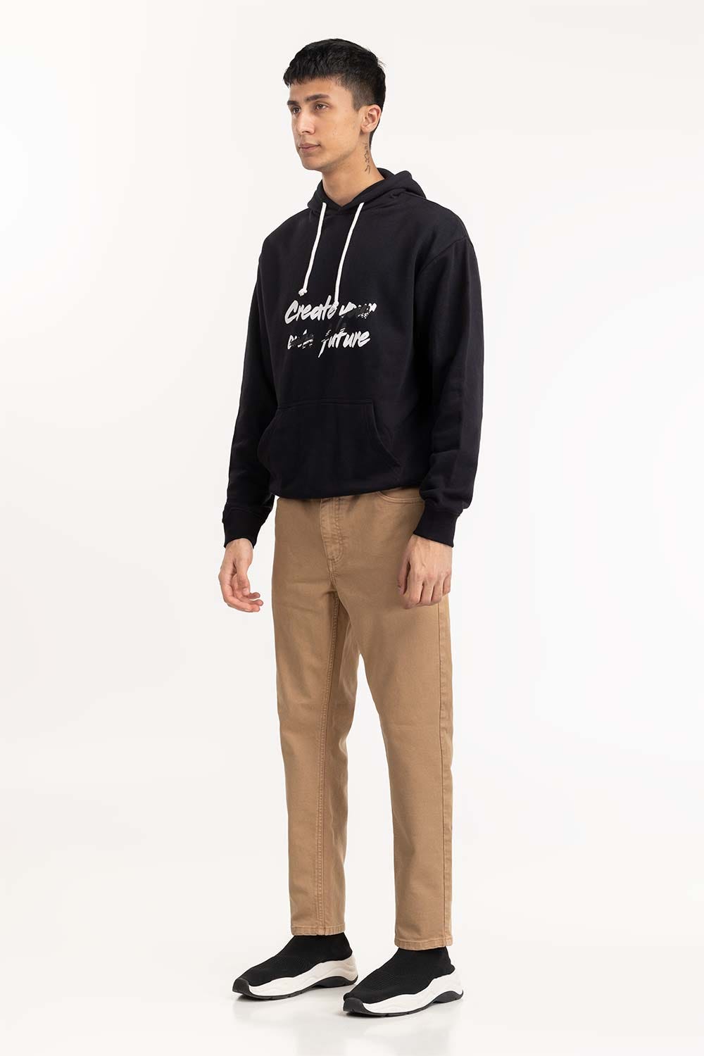 Black Slogan Print Hoodie 224-112-018