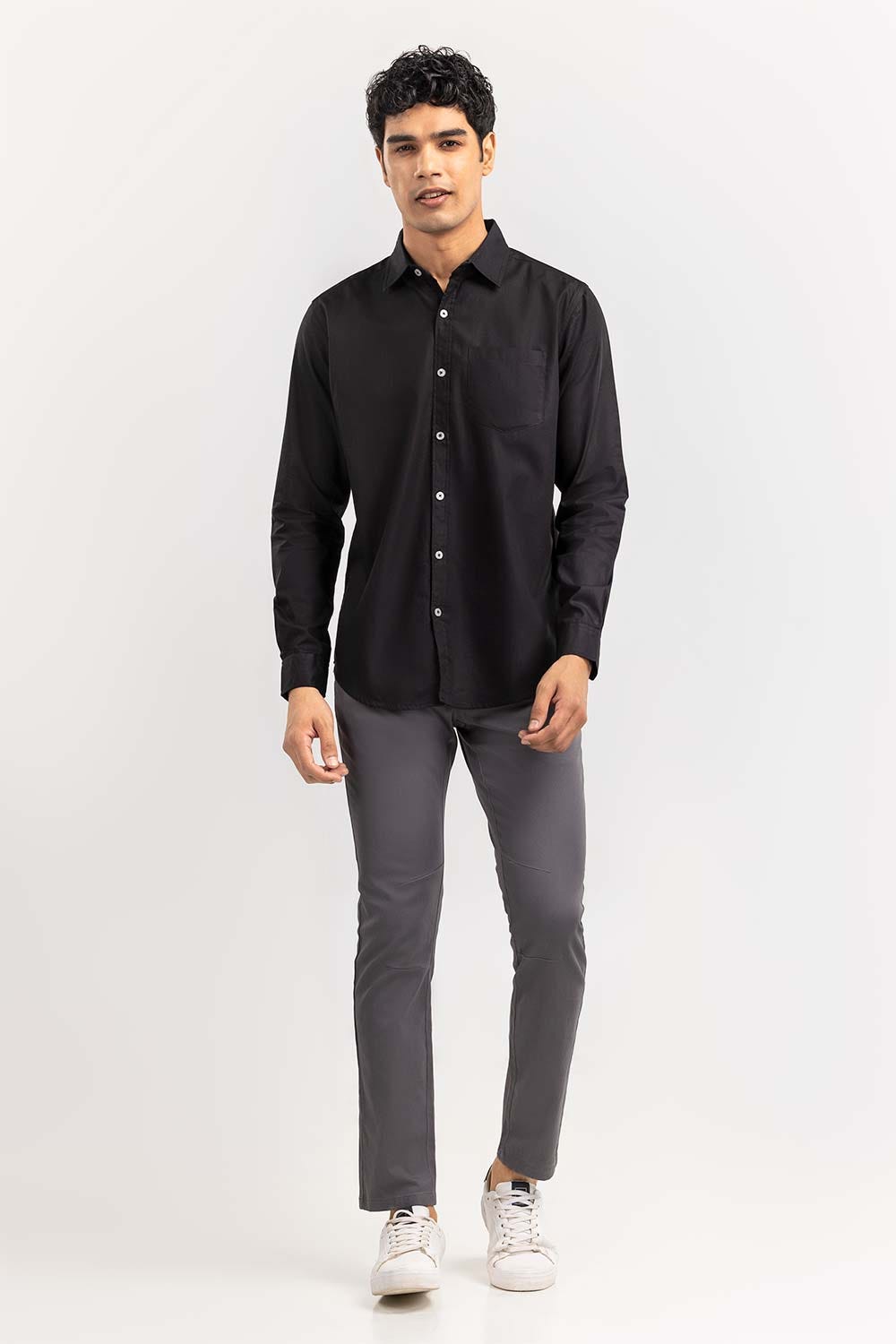 Black Solid Casual Shirt CS-PD22-008