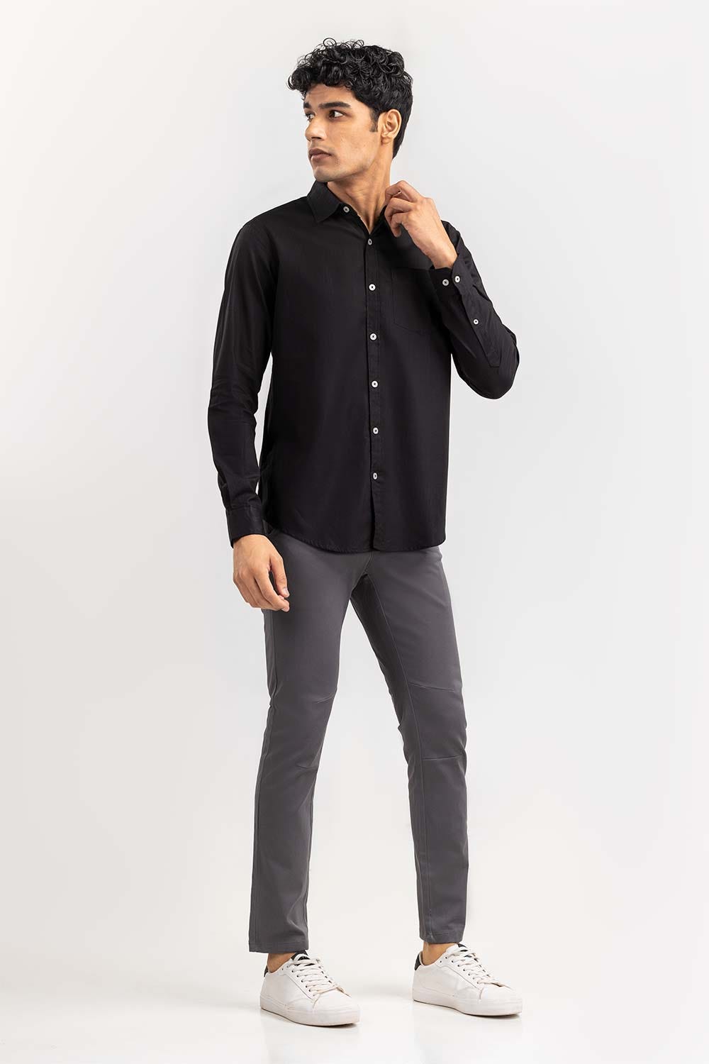 Black Solid Casual Shirt CS-PD22-008
