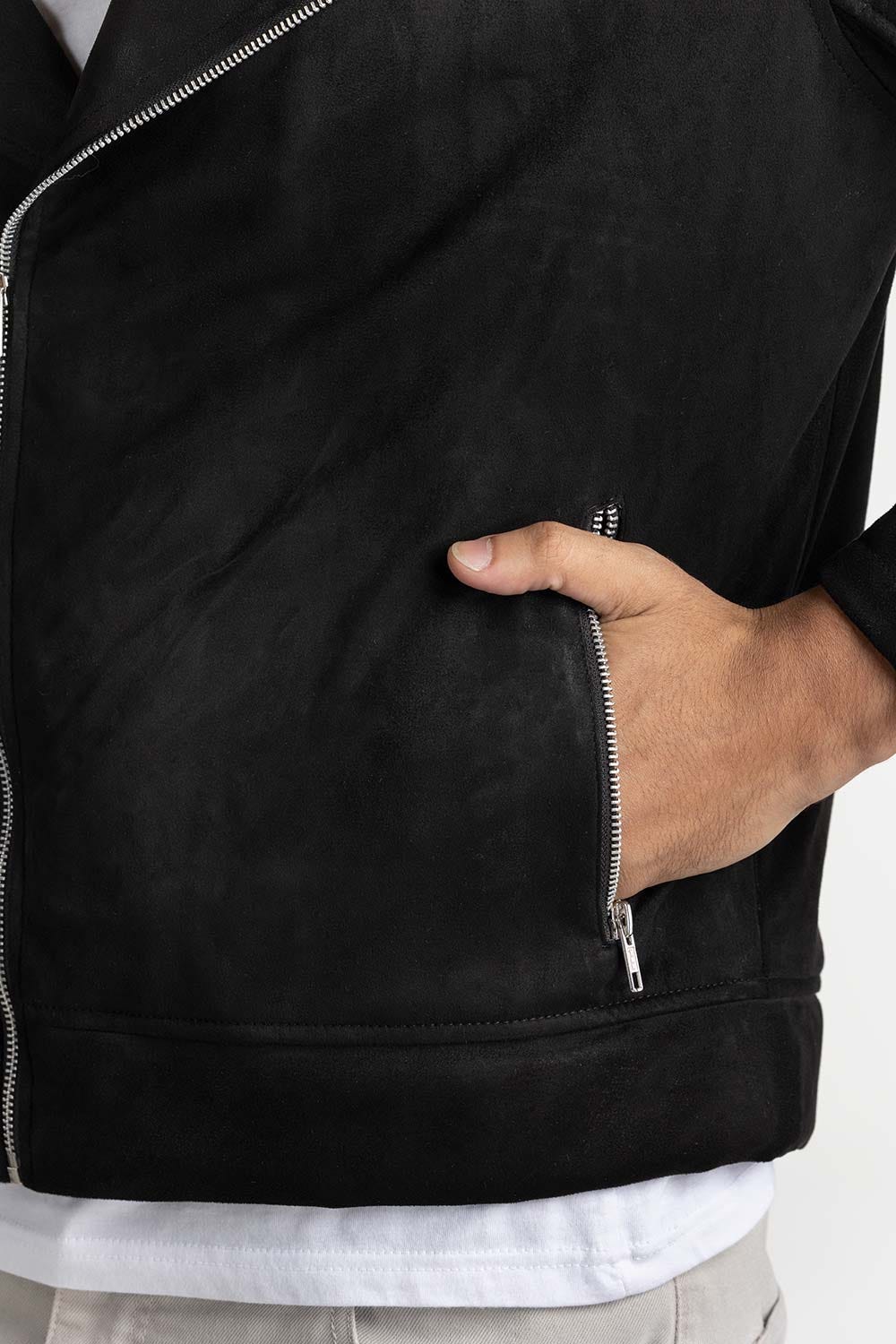 Black Suede Biker Jacket 224-110-012