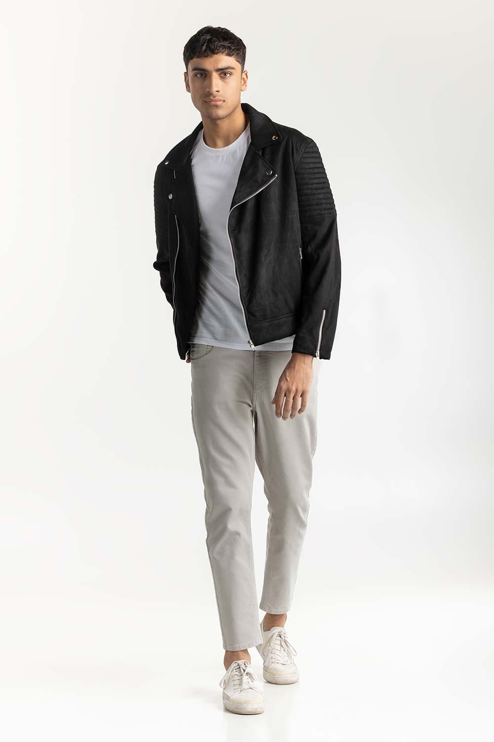 Black Suede Biker Jacket 224-110-012