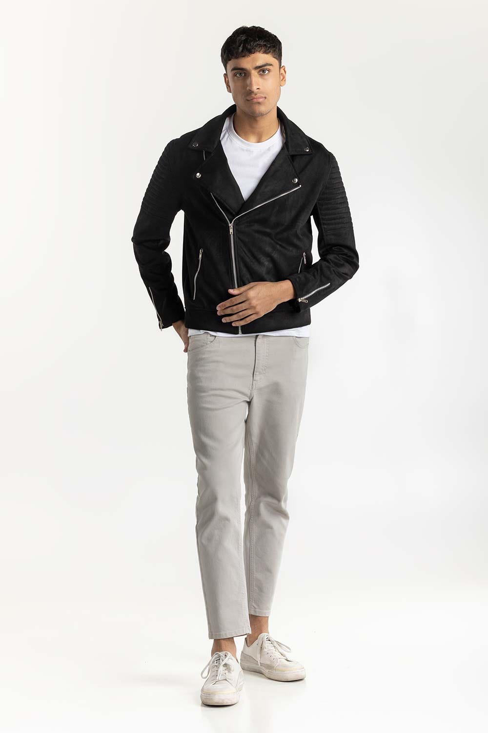 Black Suede Biker Jacket 224-110-012