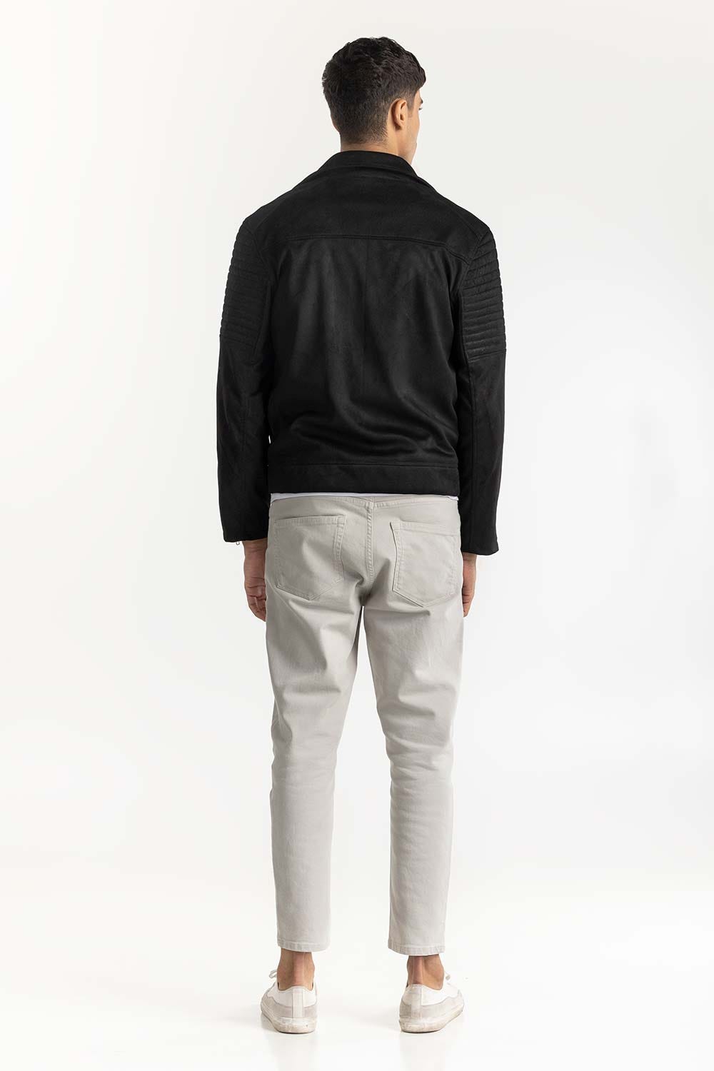 Black Suede Biker Jacket 224-110-012