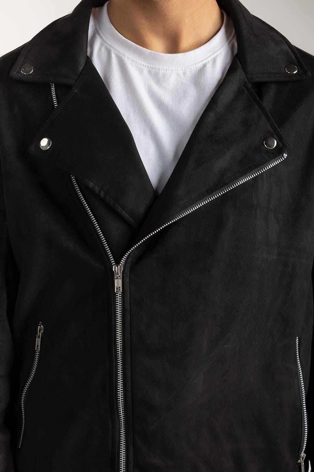 Black Suede Biker Jacket 224-110-012