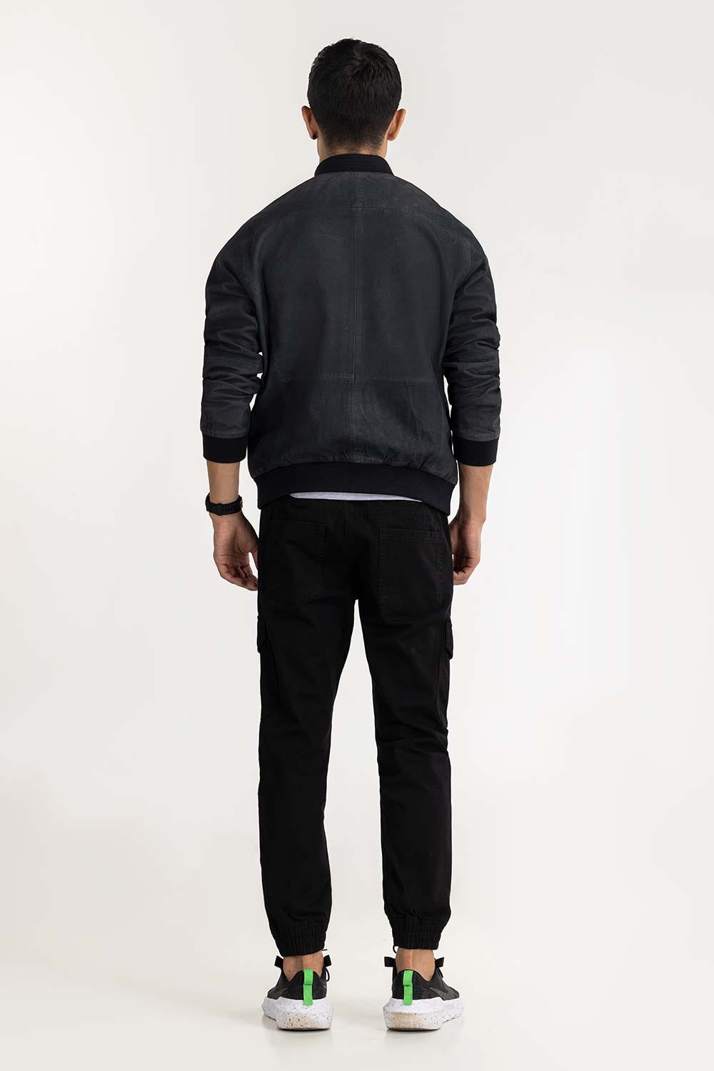 Black Suede Leather Bomber Jacket JKT-LTH22-043