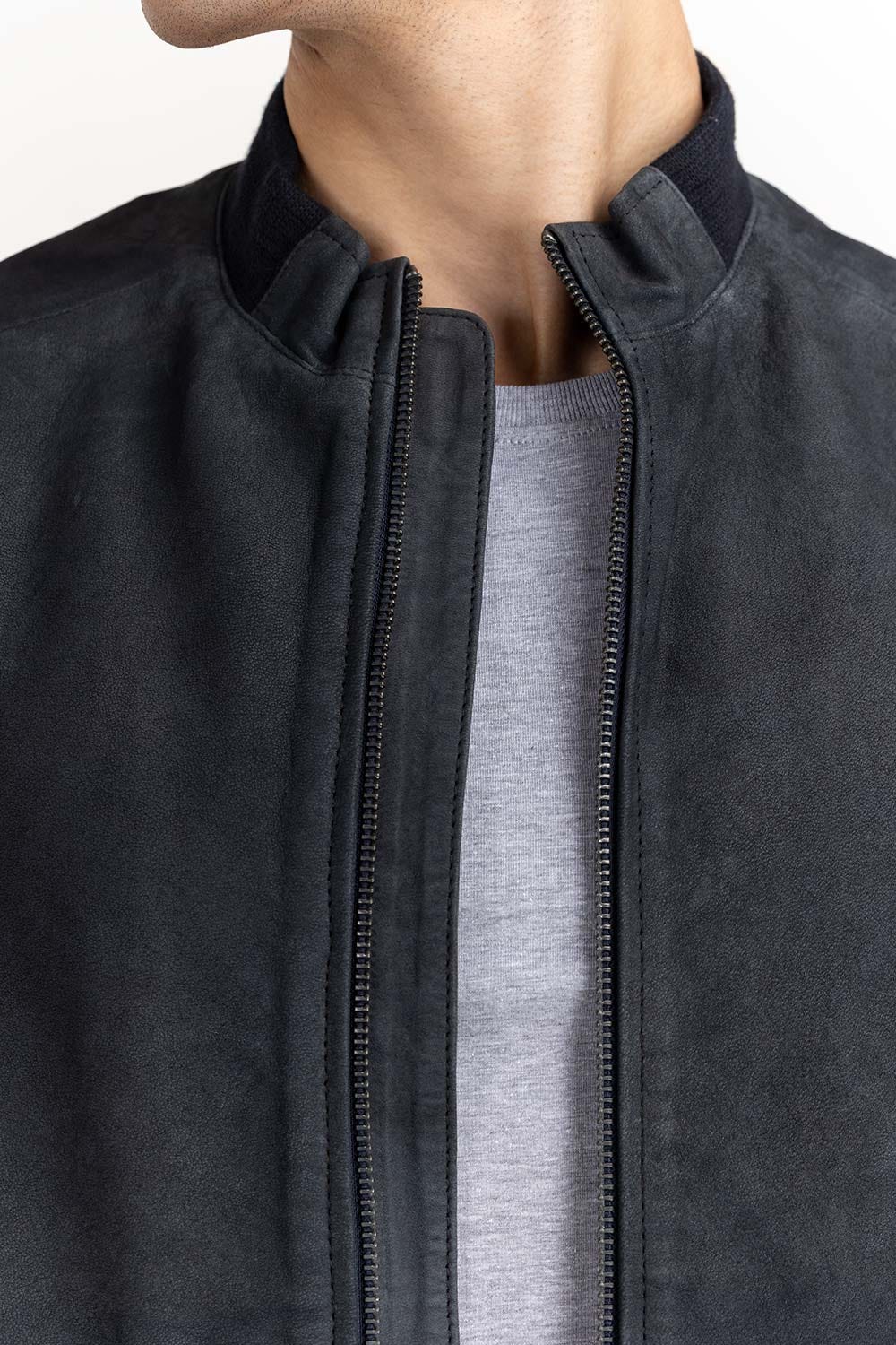 Black Suede Leather Bomber Jacket JKT-LTH22-043