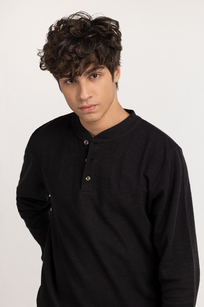 Black Textured Basic Tee MN-HNL-FS-WS23-002