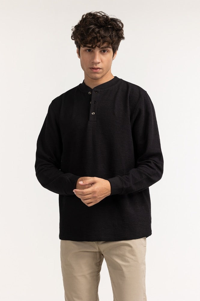 Black Textured Basic Tee MN-HNL-FS-WS23-002